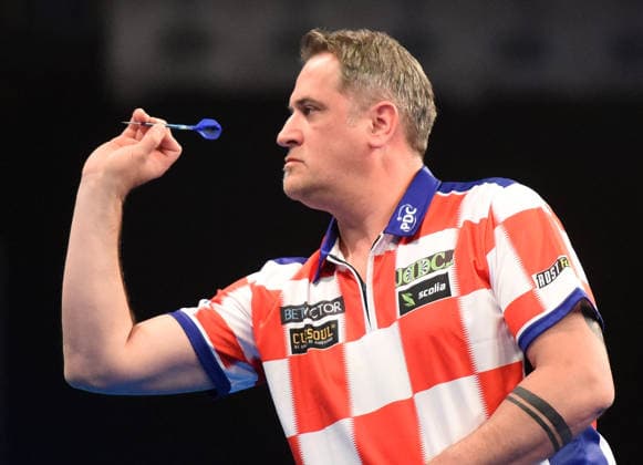 11.06.2026, xhbx, Dart World Cup of Darts 2025, v.l. Pero Ljubic (Kroatien) (DFL DFB REGULATIONS PROHIBIT ANY USE OF PHOTOGRAPHS as IMAGE SEQUENCES and or QUASI-VIDEO) Frankfurt