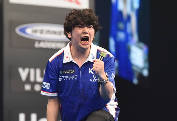 11.06.2026, xhbx, Dart World Cup of Darts 2025, v.l. Motomu Sakai (Japan) (DFL DFB REGULATIONS PROHIBIT ANY USE OF PHOTOGRAPHS as IMAGE SEQUENCES and or QUASI-VIDEO) Frankfurt