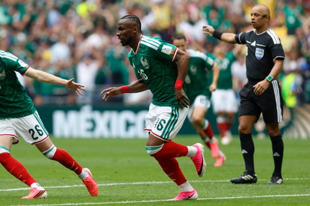 FIFA World Cup, WM, Weltmeisterschaft, Fussball 2026 - Group A - Mexico vs South Africa Julian Quinones of Mexico (C) celebrates scoring the 1-0 goal during the FIFA World Cup 2026 Group A match between Mexico and South Africa in Mexico City, Mexico, 11 June 2026. Mexico City Mexico  Copyright: xSASHENKAxGUTIERREZx