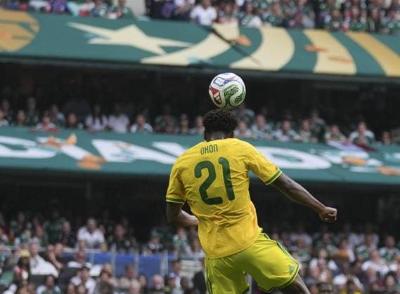Mexico v South Africa - FIFA World Cup, WM, Weltmeisterschaft, Fussball 2026 - Group A MEXICO CITY, MEXICO - JUNE 11: Ime Okon (21) of South Africa in action during the World Cup First Stage Group A match between Mexico and South Africa at Estadio Azteca (Mexico Stadium) in Mexico City, Mexico on June 11, 2026. Juancho Torres Anadolu Mexico City Mexico. Editorial use only. Please get in touch for any other usage.  Copyright: x2026xAnadoluxJuanchoxTorresx