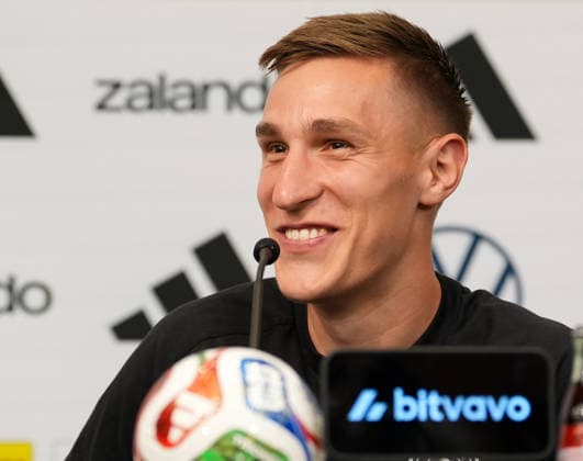 Nico Schlotterbeck (Deutschland, 15) nimmt an Pressekonferenz. USA, Deutsche Fussballnationalmannschaft, Pressekonferenz, Winston-Salem, 11.06.2026 USA, Deutsche Fussballnationalmannschaft, Pressekonferenz, Winston-Salem, 11.06.2026 Winston-Salem