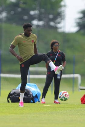 Alphonso Davies of Canada in action during the training session before the 2026 FIFA World Cup, WM, Weltmeisterschaft, Fussball game between Canada and Bosnia and Herzegovina at Toronto FC Training Ground on June 11, 2026 in Toronto, Ontario, Canada  Copyright: xCurtisxWongx xSPPx Sportspressphoto_SPR165036