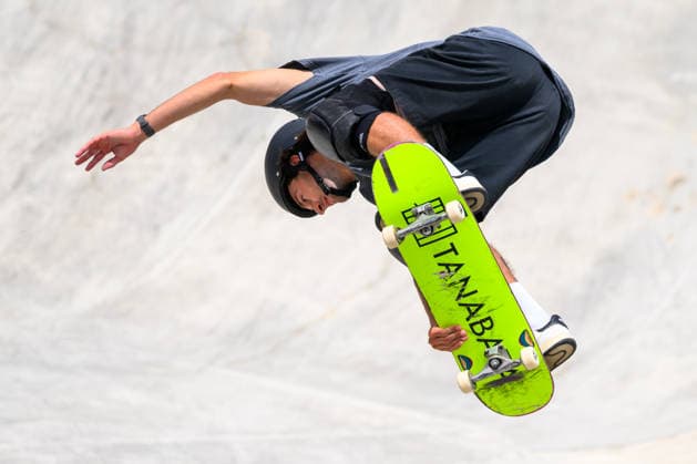Taylor Nye of United States of America practices during a training session of the men s park skateboard World Cup at Ostia Park in Rome (Italy), June 11, 2026. andreaxstaccioli