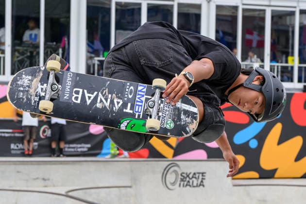 Yuro Nagahara of Japan practices during a training session of the men s park skateboard World Cup at Ostia Park in Rome (Italy), June 11, 2026. andreaxstaccioli