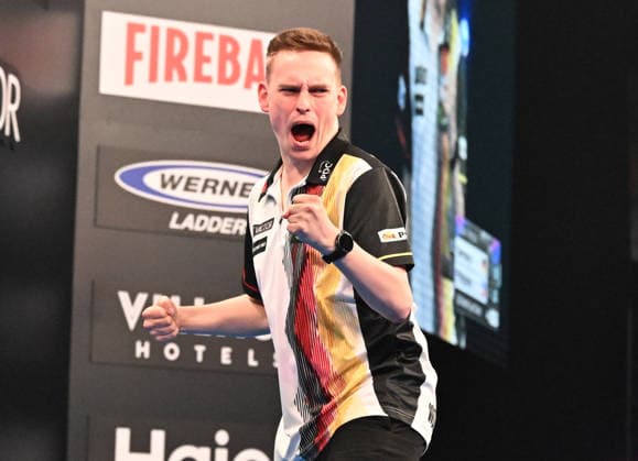 11.06.2026, xhbx, Dart World Cup of Darts 2025, v.l. Ricardo Pietreczko (Deutschland) jubeln jubelt nach Spielende. (DFL DFB REGULATIONS PROHIBIT ANY USE OF PHOTOGRAPHS as IMAGE SEQUENCES and or QUASI-VIDEO Frankfurt