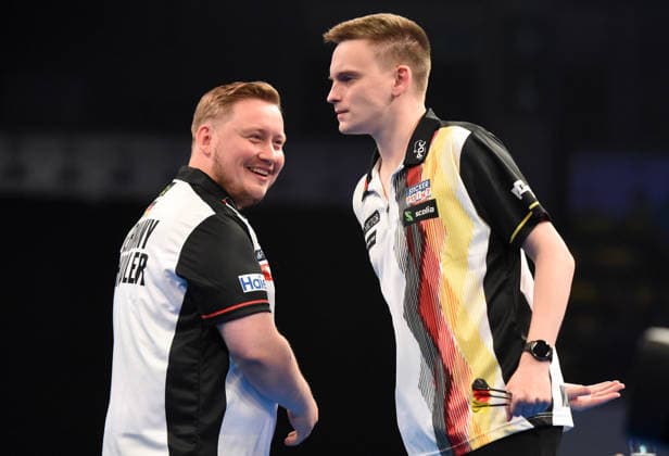 11.06.2026, xhbx, Dart World Cup of Darts 2025, v.l. Martin Schindler (Deutschland), Ricardo Pietreczko (Deutschland) (DFL DFB REGULATIONS PROHIBIT ANY USE OF PHOTOGRAPHS as IMAGE SEQUENCES and or QUASI-VIDEO Frankfurt