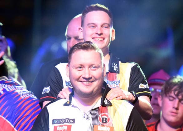 11.06.2026, xhbx, Dart World Cup of Darts 2025, v.l. Martin Schindler (Deutschland), Ricardo Pietreczko (Deutschland) (DFL DFB REGULATIONS PROHIBIT ANY USE OF PHOTOGRAPHS as IMAGE SEQUENCES and or QUASI-VIDEO Frankfurt