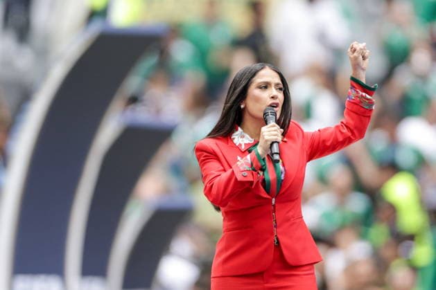 MEXICO, MEXICO CITY - JUNE 11, 2026: Actress Salma Hayek performs during the opening ceremony of the 2026 FIFA World Cup, WM, Weltmeisterschaft, Fussball at Mexico City Stadium. Mikhail Sinitsyn TASS  93683822
