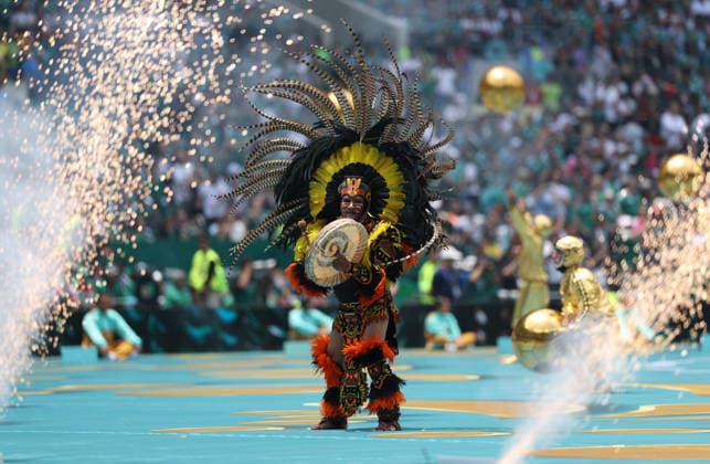 MEXICO CITY, MEXICO - JUNE 11: Performers dance during the Opening Ceremony before the FIFA World Cup, WM, Weltmeisterschaft, Fussball 2026 Group A match between Mexico and South Africa at Mexico City Stadium on June 11, 2026 in Mexico City, Mexico.  Copyright: xMBxMediax
