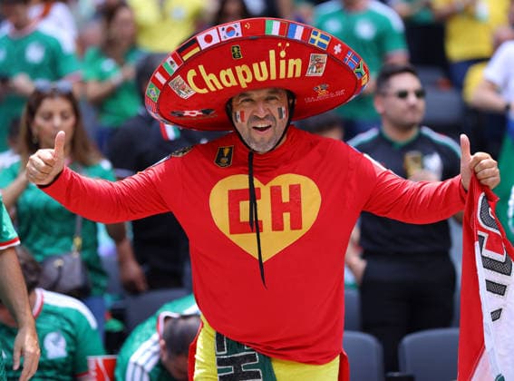 MEXICO CITY, MEXICO - JUNE 11: A fan of Mexico wears a Chapulin Colorado shirt before the FIFA World Cup, WM, Weltmeisterschaft, Fussball 2026 Group A match between Mexico and South Africa at Mexico City Stadium on June 11, 2026 in Mexico City, Mexico.  Copyright: xMBxMediax