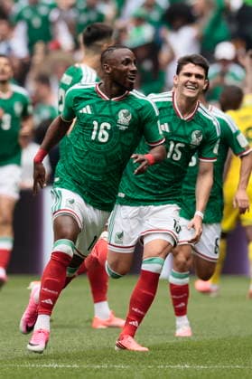 FIFA World Cup, WM, Weltmeisterschaft, Fussball 2026 - Group A - Mexico vs South Africa Julian Quinones of Mexico (L) celebrates scoring the 1-0 goal during the FIFA World Cup 2026 Group A match between Mexico and South Africa in Mexico City, Mexico, 11 June 2026. Mexico City Mexico  Copyright: xJOSExMENDEZx