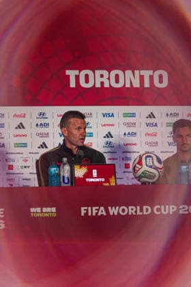 Canada head coach Jesse Marsch answers questions from media during the pre-game press conference, PK, Pressekonferenz before the 2026 FIFA World Cup, WM, Weltmeisterschaft, Fussball game between Canada and Bosnia and Herzegovina at Toronto Stadium on June 11, 2026 in Toronto, Ontario, Canada  Copyright: xCurtisxWongx xSPPx Sportspressphoto_SPR165078