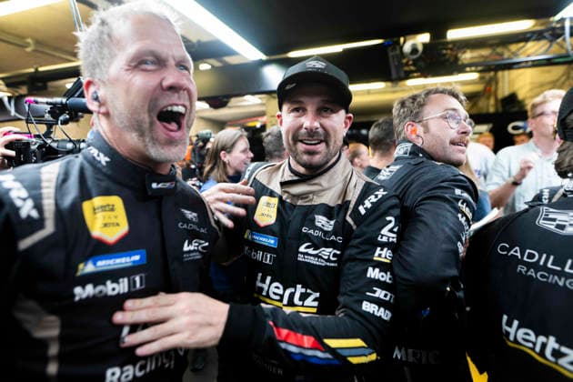 24 HEURES DU MANS 2026 - FREE PRACTICE AND QUALIFIYING SESSION BAMBER Earl (nzl), Cadillac Hertz Team Jota, Cadillac V-Series.R 38, Hypercar, portrait, celebrations during the Free Practice and Qualifying session of the 24 Hours of Le Mans 2026, 3rd round of the 2026 FIA World Endurance Championship, from June 10 to 11, 2026 on the Circuit des 24 Heures du Mans in Le Mans, France - Le MansFrance  Copyright: xFabrizioxBoldonix