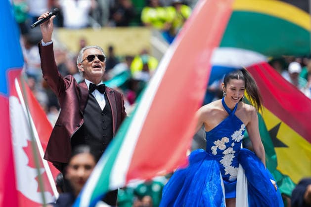 Italian singer Andrea Bocelli (L) and South KoreanAmerican singer, songwriter, and record producer Ejae (R) perform during the Opening Ceremony ahead of the FIFA Men’s World Cup 2026 Group Stage football match between Mexico and South Africa at Mexico City Stadium, in Mexico City on June 11th 2026 (Photo by Alexandra Fechete SPP)  Copyright: xAlexandraxFechete SPPx Sportspressphoto_SPR165095