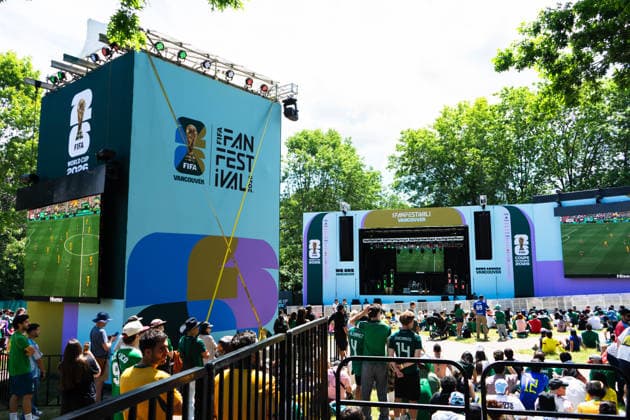 VANCOUVER, CANADA - JUNE 11: An outdoor stage is shown as fan supporters of different teams and countries watch the first match of the FIFA World Cup, WM, Weltmeisterschaft, Fussball 2026 between Mexico and South Africa during the FIFA Fan Festival at Hastings Park on June 11, 2026 in Vancouver, British Columbia, Canada.  Copyright: xAmyxElle SPPx Sportspressphoto_SPR165138
