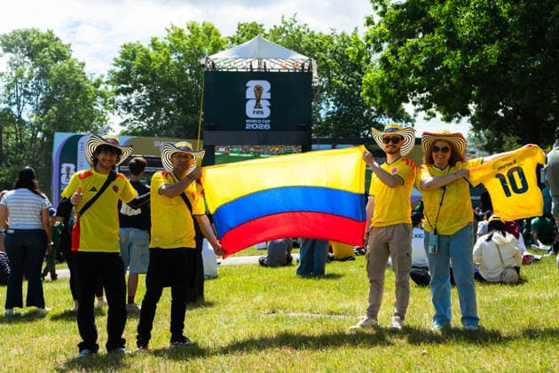 VANCOUVER, CANADA - JUNE 11: Fan supporters of Colombia display the flag and soccer jersey of Colombia at the first day of the FIFA Fan Festival at Hastings Park on June 11, 2026 in Vancouver, British Columbia, Canada.  Copyright: xAmyxElle SPPx Sportspressphoto_SPR165141