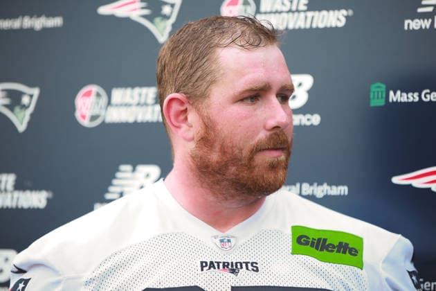 FOXBOROUGH, MA- JUNE 11: Andrew Rupcich 67 of the New England Patriots speaks to the media after New England Patriots Minicamp on June 11, 2026, at Gillette Stadium in Foxborough, Massachusetts. (Photo by Summer Lamont Icon Sportswire) NFL, American Football Herren, USA JUN 11 New England Patriots Minicamp EDITORIAL USE ONLY Icon260611052