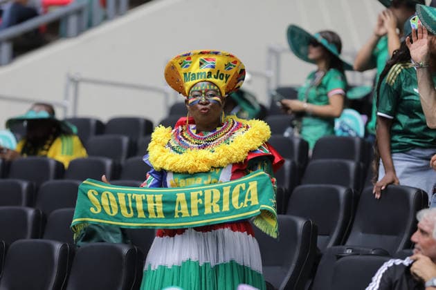 June 11, 2026, Mexico City, Ciudad de Mexico, Mexico: A South African woman support the South Africa national football team during the 2026 FIFA World Cup, WM, Weltmeisterschaft, Fussball opening ceremony at Estadio Azteca. on June 11, 2026 in Mexico City, Mexico. Mexico City Mexico - ZUMAe321 20260611_zsa_e321_189 Copyright: xIanxRoblesx