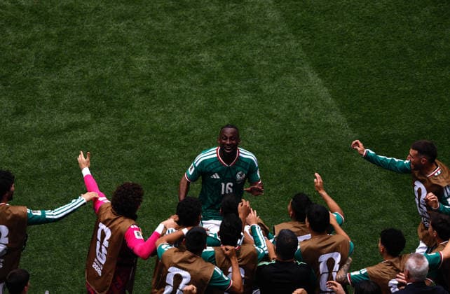 260612 -- MEXICO CITY, June 12, 2026 -- Julian Quinones up of Mexico celebrates scoring with teammates during the group A match between Mexico and South Africa at the 2026 FIFA World Cup, WM, Weltmeisterschaft, Fussball at Mexico City Stadium in Mexico City, Mexico, June 11, 2026. Photo by Xinhua SPMEXICO-MEXICO CITY-FOOTBALL-FIFA WORLD CUP-GROUP A-MEX VS RSA FranciscoxCanedo  (SP)MEXICO-MEXICO CITY-FOOTBALL-FIFA WORLD CUP-GROUP A-MEX VS RSA IMAGO FranciscoxCanedo  imago images 0858937684