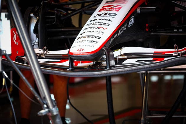 IPA85600425 - Haas front wing technical detail, during the Barcelona-Catalunya Grand Prix, Barcelona, June 11–14, 2026, Montmeló, 2026 Formula 1 World Championship, WM, Weltmeisterschaft  Copyright: xFedericoxBasile IPAxSportx xx 85600425