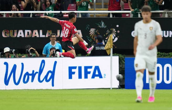 (260612) -- GUADALAJARA, June 12, 2026 -- Oh Hyeon-gyu (L) of South Korea celebrates scoring during the group A match between South Korea and the Czech Republic at the 2026 FIFA World Cup, WM, Weltmeisterschaft, Fussball at Guadalajara Stadium in Guadalajara, Mexico, June 11, 2026. (Photo by Xinhua) (SP)MEXICO-GUADALAJARA-FOOTBALL-FIFA WORLD CUP-GROUP A-KOR VS CZE MartinxZabala 