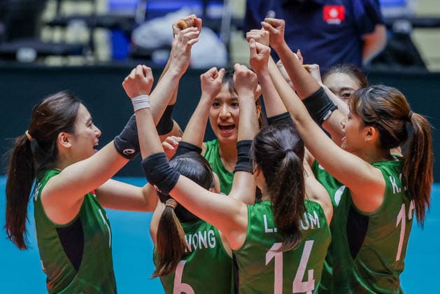 Volleyball, Frauen, AVC Womens Cup, Iran - Hongkong (260612) -- ILOCOS SUR PROVINCE, June 12, 2026 -- Players of China s Hong Kong celebrate after scoring a point during the pool B match between Iran and China s Hong Kong at the 2026 AVC Women s Cup in Ilocos Sur Province, the Philippines, on June 12, 2026. ) (SP)PHILIPPINES-ILOCOS SUR PROVINCE-VOLLEYBALL-AVC WOMEN S CUP-HKG VS IRA RouellexUmali 
