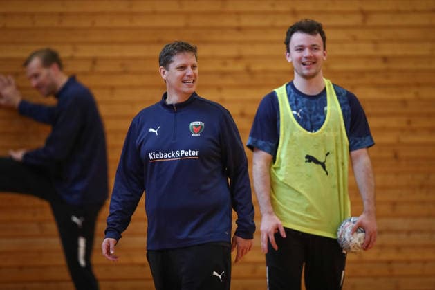 12.06.2026, xtgx, Handball, EHF Champions League, Abschlusstraining Füchse Berlin v.l. Nicolej Krickau (Berlin, Trainer), Hakun West av Teigum (Berlin, 34) Koeln