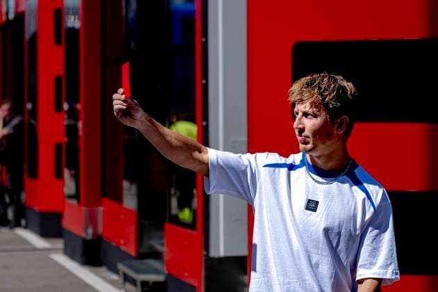 BARCELONA - Formula 1 driver Liam Lawson of Visa Cash App Racing Bulls Formula One Team issues a red card during the Formula 1 Spain Catalonia at the Circuit de Barcelona-Catalunya on June 12, 2026 in Barcelona, Spain. (Photo by DeFodi Images) -