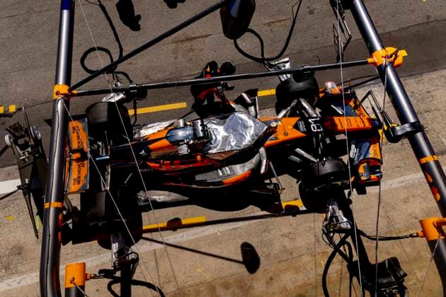 BARCELONA - Practice a pit stop with the car of Formula 1 driver Oscar Piastri of McLaren Mastercard Formula 1 Team during the Formula 1 Spain-Catalonia at the Circuit de Barcelona-Catalunya on June 12, 2026 in Barcelona, Spain. (Photo by DeFodi Images) -