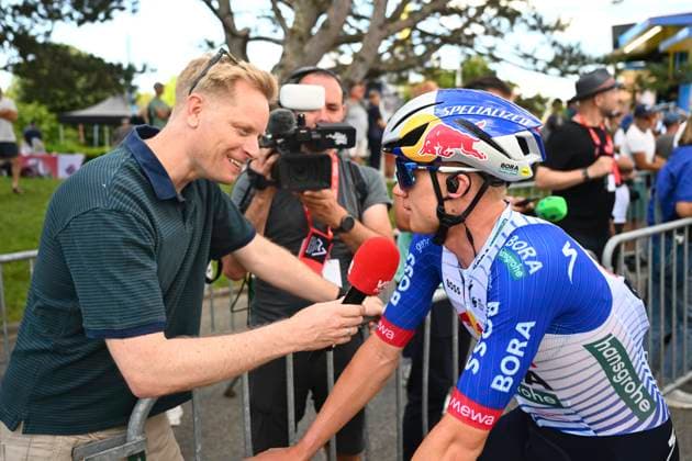 Tour Auvergne - Rhone-Alpes 2026 Stage 6 CREST-VOLAND, FRANCE - JUNE 12 : Van Gils Maxim (BEL) of Red Bull - BORA - Hansgrohe and Stijn Vlaeminck (VTM) during stage 6 of the 78th edition of Tour Auvergne - Rhone-Alpes an UCI World Tour 2.UWT cycling road race stage for Men Elite of 182.3 km with start in Saint-Vulbas and finish in Crest-Voland on June 12, 2026 in Crest-Voland, France, 12 06 2026 ( Motordriver Guy De Vuyst - Crest-Voland France  Copyright: xVincentxKalutx