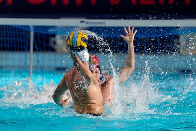 Nicholas Presciutti (front) of Pro Recco is in action during the European Aquatics Men™s Water polo, Wasserball Champions League semi-final (SF2) match between Pro Recco and Olympiacos SFP at the National Pool, Tal-Qroqq, Malta, on 11 June 2026. Pro Recco v Olympiacos SFP - Men™s Water Polo Men Champions League 2026 EA_CL_2026_MLT