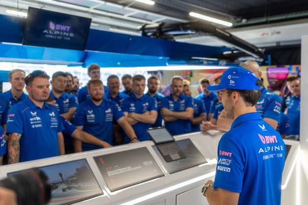 Formula 1 Barcelona Grand Prix 2026 Pierre Gasly (BWT Alpine F1 Team, 10) learns the news about his podium on practice day at the Barcelona GP 2026 12 06 2026
