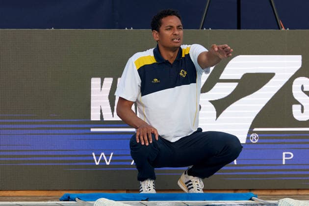 Fran Fernandez, head coach of Zodiac CNAB reacts during the European Aquatics Men™s Water polo, Wasserball Champions League semi-final (SF1) match between Zodiac CNAB and FTC Telekom Waterpolo at the National Pool, Tal-Qroqq, Malta, on 11 June 2026. Zodiac CNAB v FTC Telekom Waterpolo - Men™s Water Polo Men Champions League 2026 EA_CL_2026_MLT