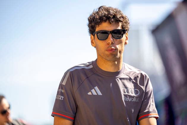 RECORD DATE NOT STATED 12th June 2026: Circuit de Barcelona-Catalunya, Barcelona, Spain; Formula One Barcelona Catalunya Grand Prix, Free Practice Day; Gabriel Bortoleto (5) of Brazil and Audi Revolut F1 Team arriving at the 2026 Grand Prix of Barcelona-Catalunya StephenxBlackberry
