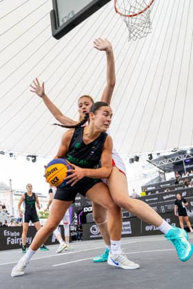 BASKETBALL - FIBA 3x3 World Tour VIENNA,AUSTRIA,12.JUN.26 - BASKETBALL - FIBA 3x3 World Tour. Image shows Sarah Ellen Hickey (IRL) and Selin Rachel Guel (TUR.  GEPAxpictures xPhilippxBrem