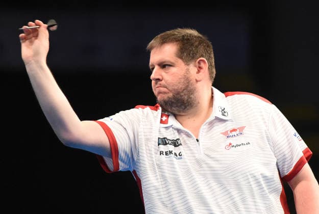 12.06.2026, xhbx, Dart World Cup of Darts 2026, v.l. Stefan Bellmont (Schweiz) (DFL DFB REGULATIONS PROHIBIT ANY USE OF PHOTOGRAPHS as IMAGE SEQUENCES and or QUASI-VIDEO) Frankfurt