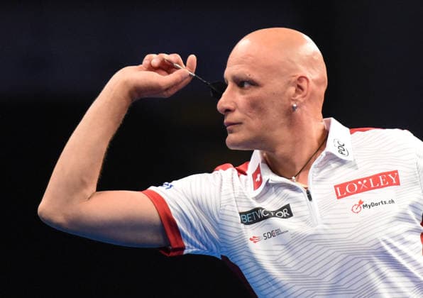 12.06.2026, xhbx, Dart World Cup of Darts 2026, v.l. Marcel Walpen (Schweiz) (DFL DFB REGULATIONS PROHIBIT ANY USE OF PHOTOGRAPHS as IMAGE SEQUENCES and or QUASI-VIDEO) Frankfurt
