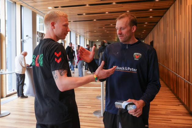 12.06.2026, xtgx, Handball, EHF Champions League, Media Day v.l. Magnus Saugstrup (Magdeburg, 23) Lasse Andersson (Berlin, 11) Koeln