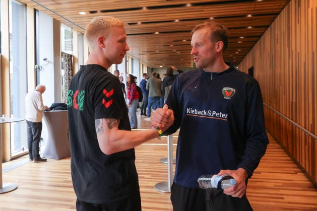 12.06.2026, xtgx, Handball, EHF Champions League, Media Day v.l. Magnus Saugstrup (Magdeburg, 23) Lasse Andersson (Berlin, 11) Koeln