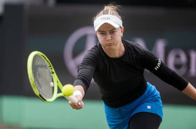 S-HERTOGENBOSCH, NETHERLANDS - JUNE 12: Barbora Krejcikova of the Czech Republic plays a forehand against Elena-Gabriela Ruse of Romania during their WTA, Tennis Damen Singles match at the LibÃ ma Open on June 12, 2026 at Autotron s-Hertogenbosch in s-Hertogenbosch, Netherlands. Credit: Andy Astfalck NurPhoto Netherlands Copyright: xAndyxAstfalckx