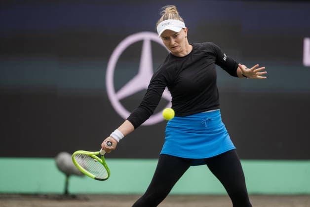 S-HERTOGENBOSCH, NETHERLANDS - JUNE 12: Barbora Krejcikova of the Czech Republic plays a forehand against Elena-Gabriela Ruse of Romania during their WTA, Tennis Damen Singles match at the LibÃ ma Open on June 12, 2026 at Autotron s-Hertogenbosch in s-Hertogenbosch, Netherlands. Credit: Andy Astfalck NurPhoto Netherlands Copyright: xAndyxAstfalckx