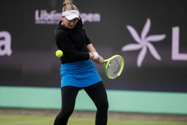 S-HERTOGENBOSCH, NETHERLANDS - JUNE 12: Barbora Krejcikova of the Czech Republic plays a backhand shot to Elena-Gabriela Ruse of Romania during their WTA, Tennis Damen Singles match at the LibÃ ma Open on June 12, 2026 at Autotron s-Hertogenbosch in s-Hertogenbosch, Netherlands. Credit: Andy Astfalck NurPhoto Netherlands Copyright: xAndyxAstfalckx