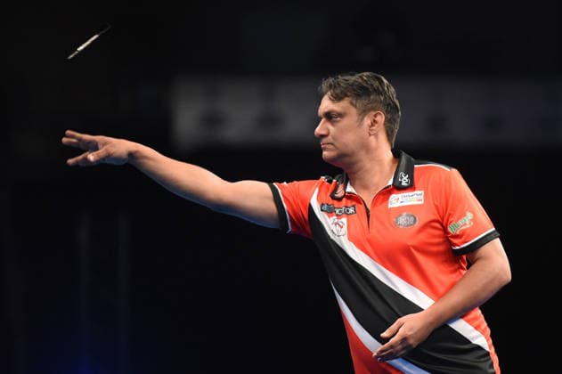 12.06.2026, xhbx, Dart World Cup of Darts 2026, v.l. James Walkin (Trinidad and Tobago) (DFL DFB REGULATIONS PROHIBIT ANY USE OF PHOTOGRAPHS as IMAGE SEQUENCES and or QUASI-VIDEO) Frankfurt