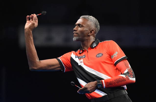 12.06.2026, xhbx, Dart World Cup of Darts 2026, v.l. Joshua Balfour (Trinidad and Tobago) (DFL DFB REGULATIONS PROHIBIT ANY USE OF PHOTOGRAPHS as IMAGE SEQUENCES and or QUASI-VIDEO) Frankfurt