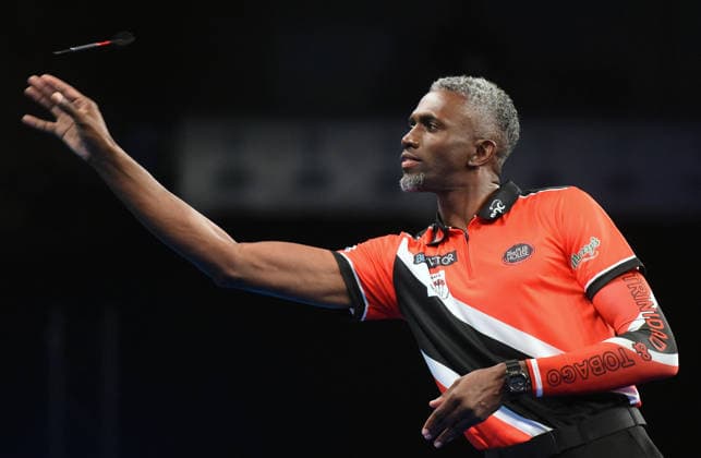 12.06.2026, xhbx, Dart World Cup of Darts 2026, v.l. Joshua Balfour (Trinidad and Tobago) (DFL DFB REGULATIONS PROHIBIT ANY USE OF PHOTOGRAPHS as IMAGE SEQUENCES and or QUASI-VIDEO) Frankfurt