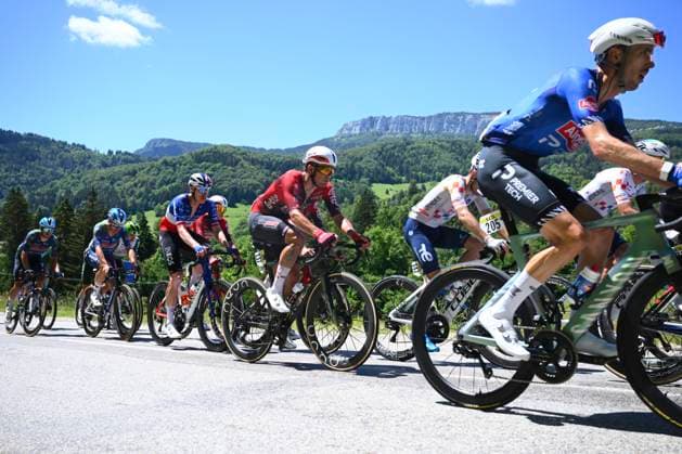 Tour Auvergne - Rhone-Alpes 2026 Stage 6 CREST-VOLAND, FRANCE - JUNE 12 : Gogl Michael (AUT) of Alpecin - Premier Tech, Veistroffer Baptiste (FRA) of Lotto Intermarche during stage 6 of the 78th edition of Tour Auvergne - Rhone-Alpes an UCI World Tour 2.UWT cycling road race stage for Men Elite of 182.3 km with start in Saint-Vulbas and finish in Crest-Voland on June 12, 2026 in Crest-Voland, France, 12 06 2026 ( Motordriver Guy De Vuyst - Crest-Voland France  Copyright: xVincentxKalutx
