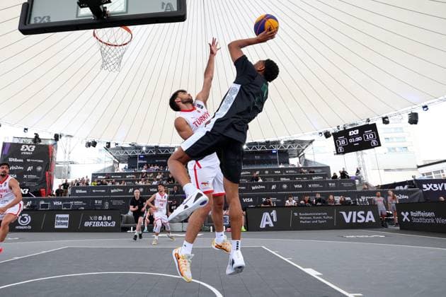 12.June. 2026 – Basketball – FIBA 3x3 World Tour Masters 2026-TUR vs IRL-Men-U23 NATIONS LEAGUE Sanni (Ireland) shooting the ball A1 Arena am Heumarkt A1 Arena am Heumarkt ,Vienna Vienna A1 Arena am Heumarkt AUSTRIA