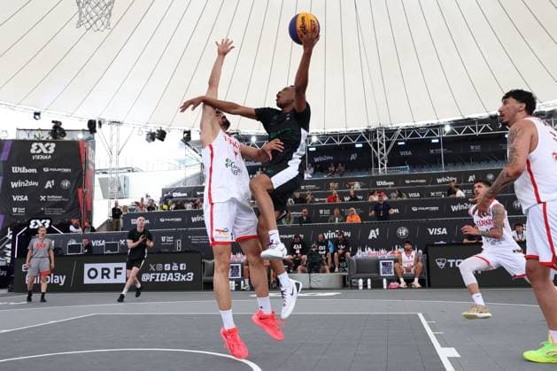 12.June. 2026 – Basketball – FIBA 3x3 World Tour Masters 2026-TUR vs IRL-Men-U23 NATIONS LEAGUE Sanni (Ireland) shooting the ball A1 Arena am Heumarkt A1 Arena am Heumarkt ,Vienna Vienna A1 Arena am Heumarkt AUSTRIA