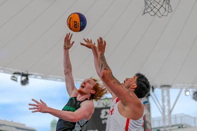 12.June. 2026 – Basketball – FIBA 3x3 World Tour Masters 2026-TUR vs IRL-Men-U23 NATIONS LEAGUE Yurdusen (Türkiye) blocks the shot A1 Arena am Heumarkt A1 Arena am Heumarkt ,Vienna Vienna A1 Arena am Heumarkt AUSTRIA