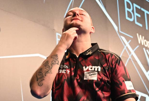 12.06.2026, xhbx, Dart World Cup of Darts 2026, v.l. Dimitri Van den Bergh (Belgien) (DFL DFB REGULATIONS PROHIBIT ANY USE OF PHOTOGRAPHS as IMAGE SEQUENCES and or QUASI-VIDEO) Frankfurt